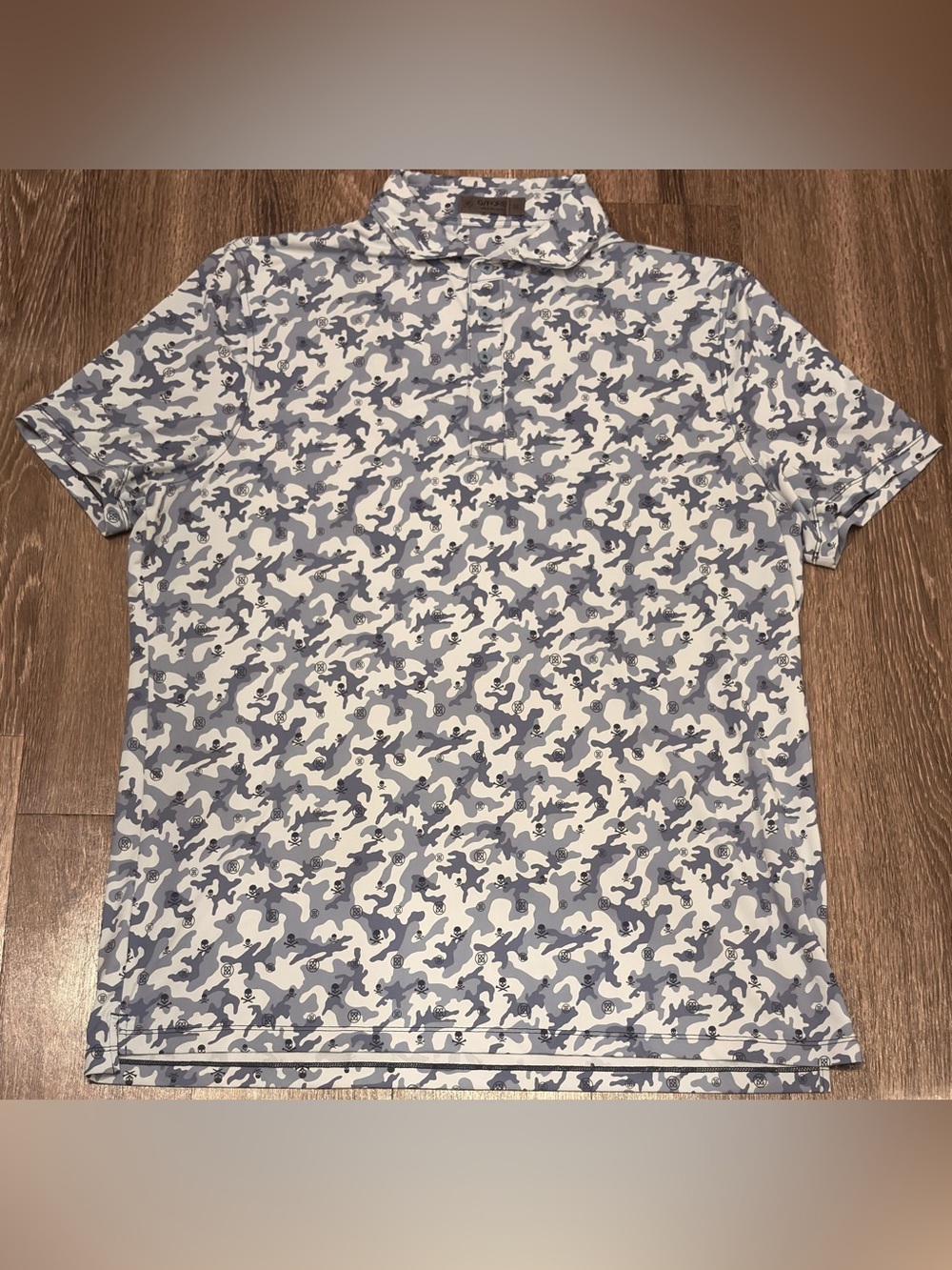 G/FORE Men’s Gray and Black Mapped Icon Camo Tech Jersey Polo Size  XL